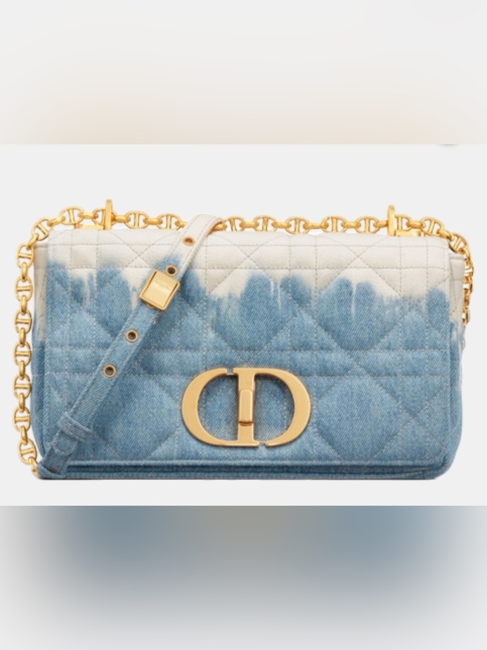 Christian Dior Medium Caro Bag in Blue Tie-Dye Macrocannage Denim, Preloved
